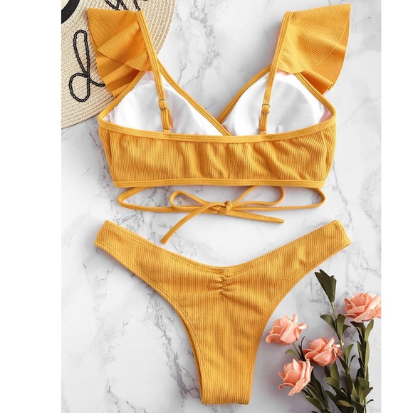 Ribbed bikini set - mustard yellow - Picture 3 of 5